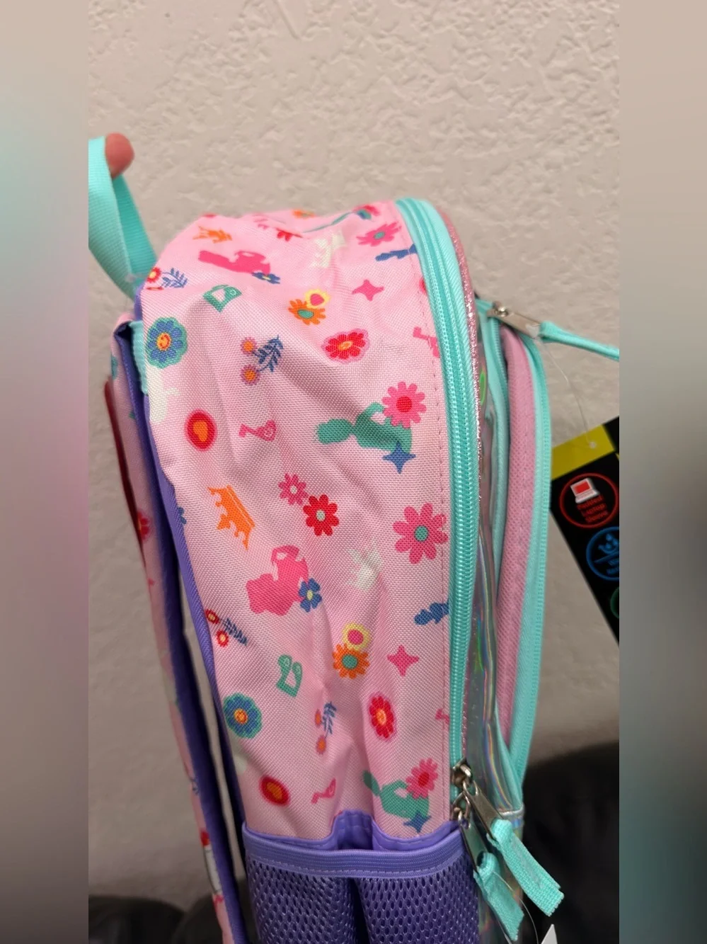 Disney Princess Girls' Light Up Single Backpack, Light Pink 17” Backpack new